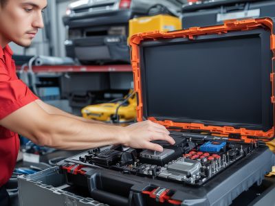 Modern automotive engine diagnostic equipment and computer scanning tools