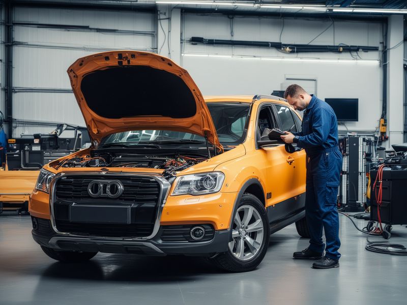 Professional auto diagnostic service in modern automotive workshop with advanced diagnostic equipment