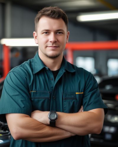 Lead automotive diagnostic technician Robert Chen working with professional diagnostic equipment